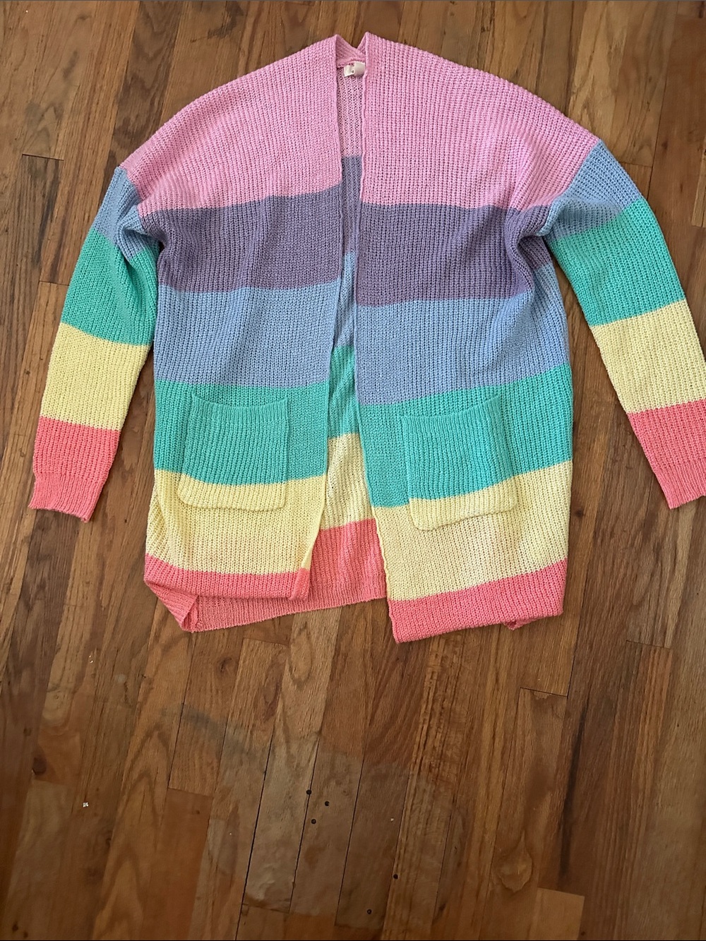Striped Pastel Open-Front Women's Cardigan Sweater - Pink Multicolor